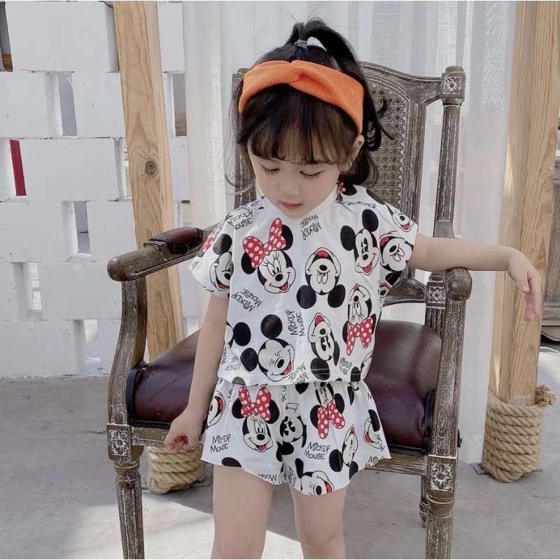 Bộ Bé Gái Mickey 2 Màu Hồng - Trắng Chất Cotton Giấy Siêu Xinh Cho Bé Gái -Nhà Cam