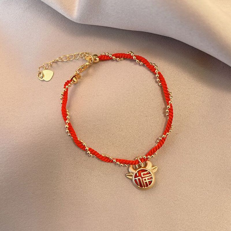 Vòng Tay, Lắc Tay Nữ Thép Titan Mix Chỉ Đỏ May Mắn Mạ Vàng 18k