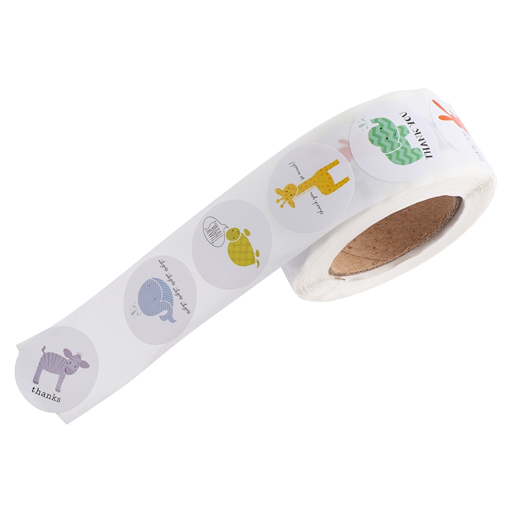 Cuộn 500 nhãn dán tròn in chữ 'Thank You' họa tiết động vật hoạt hình trang trí bao bì quà tặng