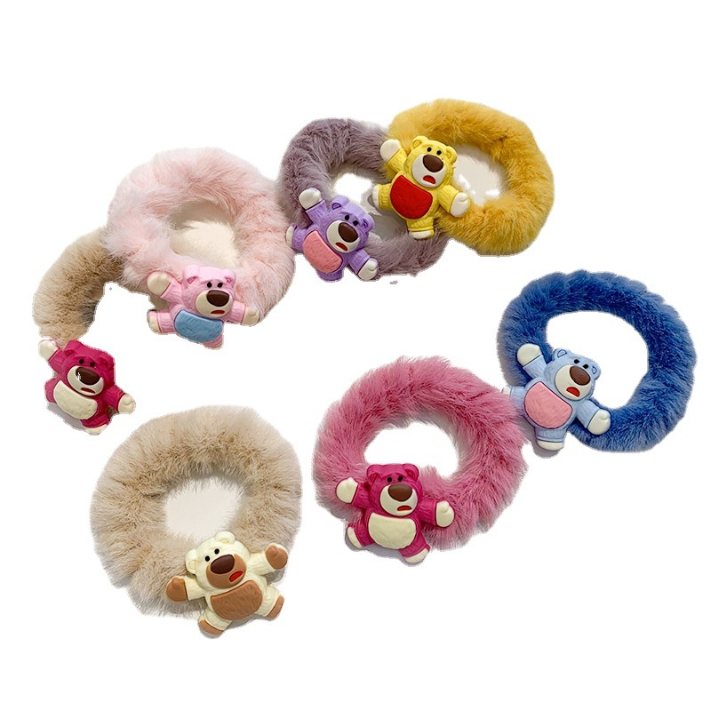 Dây buộc tóc trang trí gấu bông màu kẹo xinh xắn phong cách Hàn Quốc dành cho nữ