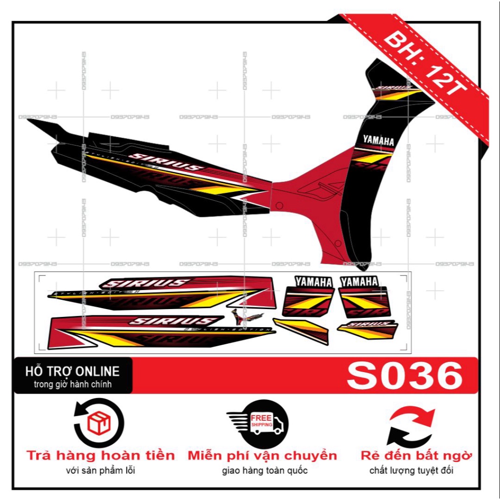 Tem rời sirius đỏ đen S036 -- SHIN DECAL 2