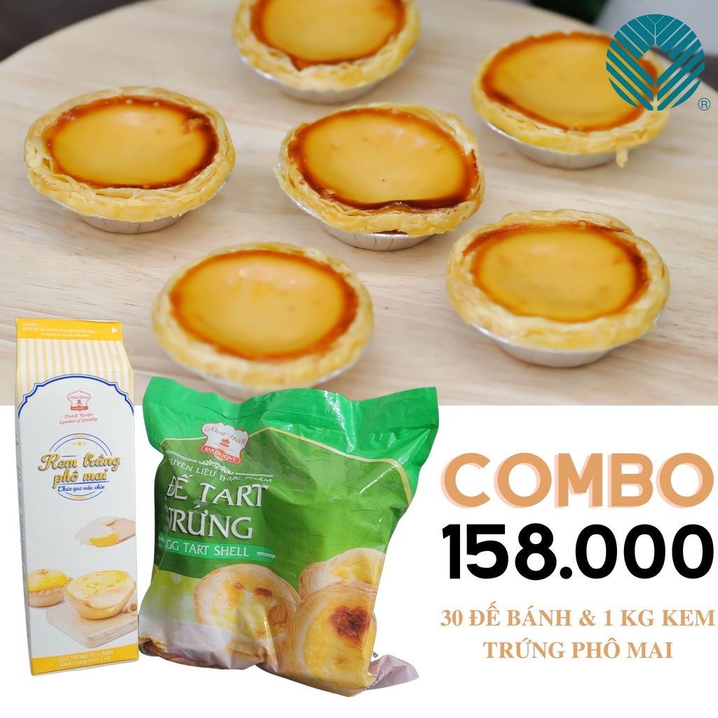 Chỉ giao TPHCM - Combo bánh tart trứng kem phô mai 158 ( gồm 30 đế bánh tart và 1 kg kem trứng phô mai)
