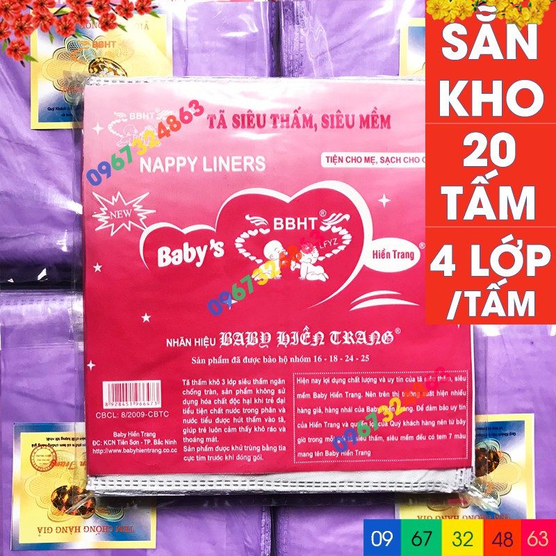 Miếng lót phân xu BABY HIỀN TRANG bịch đại 20 miếng kèm tem 7 màu 4 lớp