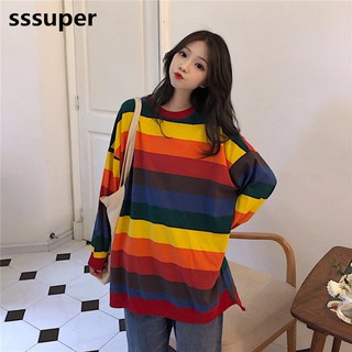 Áo thun Hàn Quốc phối sọc cầu vồng