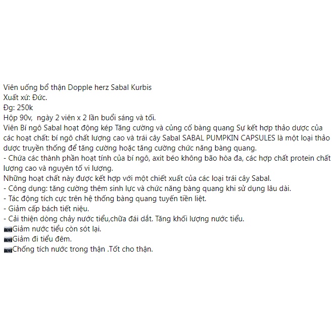 Viên uống bổ thận Altapharma Sabal Kurbis, hộp 90 viên