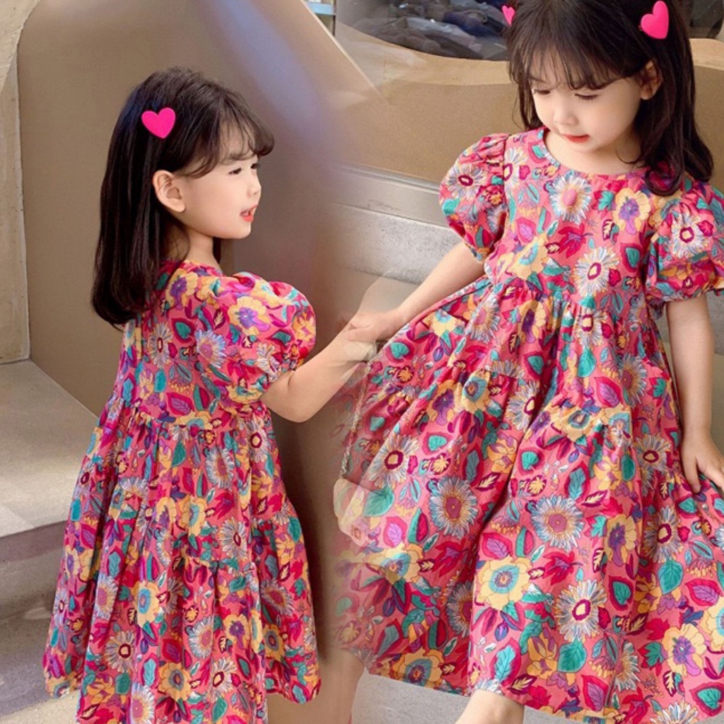 Váy bé gái dáng maxi họa tiết hoa to cực xinh Mini Kids G08
