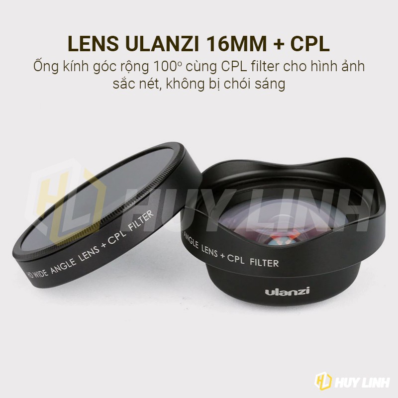 Lens Ulanzi 16mm 4K HD - Ống kính góc rộng 100 độ + Filter CPL cho điện thoại, máy tính bảng