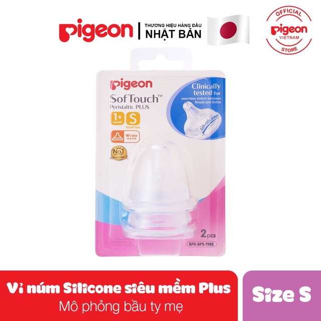 [ ẢNH THẬT 100% ] Vỉ 2 Núm Ty Cổ Rộng PIGEON Nhập khẩu, Silicon Plus SIÊU MỀM -  Size S/M/L/LL( có tách sét 1 núm)