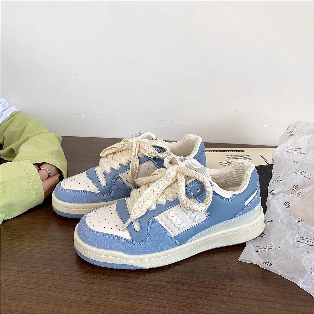 𝗺𝗶𝗲 𝘀𝘁𝘂𝗱𝗶𝗼 - SẴN NÂU BE 39 Giày thể thao sneaker mix màu da lộn dây thắt độc đáo