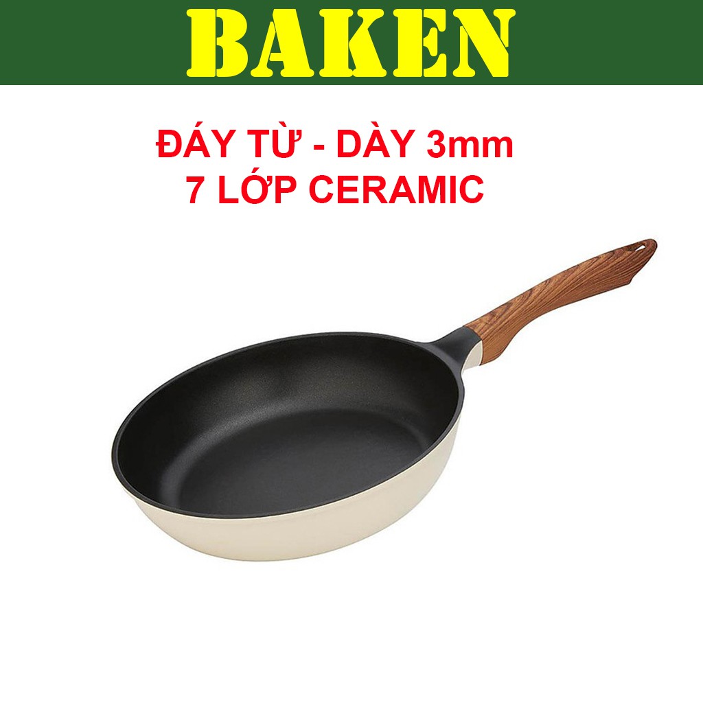 Chảo Chiên Xào Rán Bếp Từ GREENCOOK GCP03 - Màu Trắng Kem - Chảo Đá Ceramic 7 Lớp Chống Dính - BAKEN