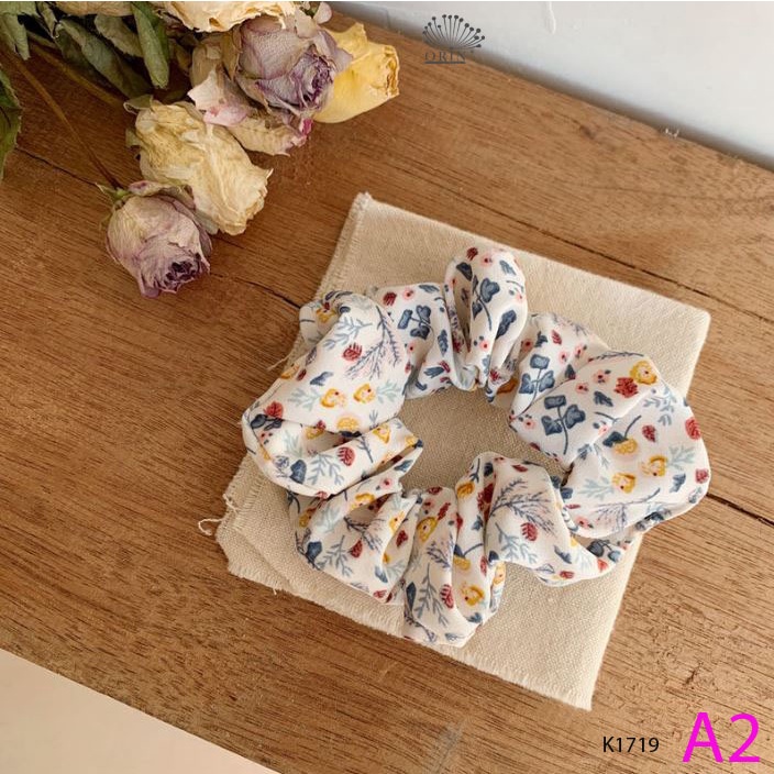 Cột Tóc Vải Scrunchies Hoạ Tiết Hoa Phong Cách Vintage Orin K1719