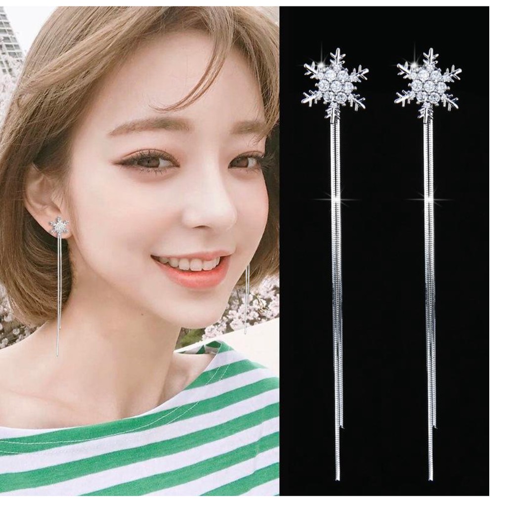 Bông Tai Bạc S925 Bông Tuyết Dáng Dài Phong Cách Hàn 2019 BTBONGTUYETDANGDAI05