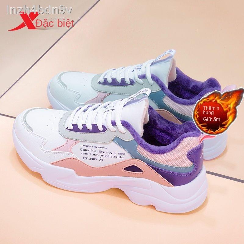 ✘Xtep giày nữ thể thao mới bình thường hàng đầu chính thức chạy bộ ấm áp và nhung đế dày phụ