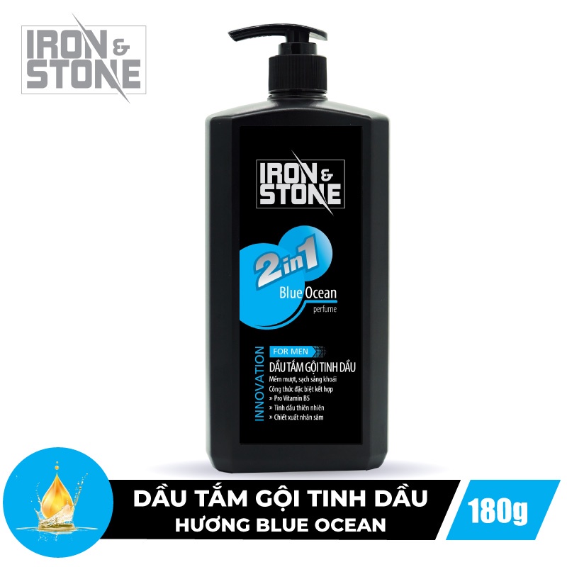 Sữa tắm gội tinh dầu 2in1 Iron&amp;Stone Innovation hương Blue Ocean dung tích 180ml