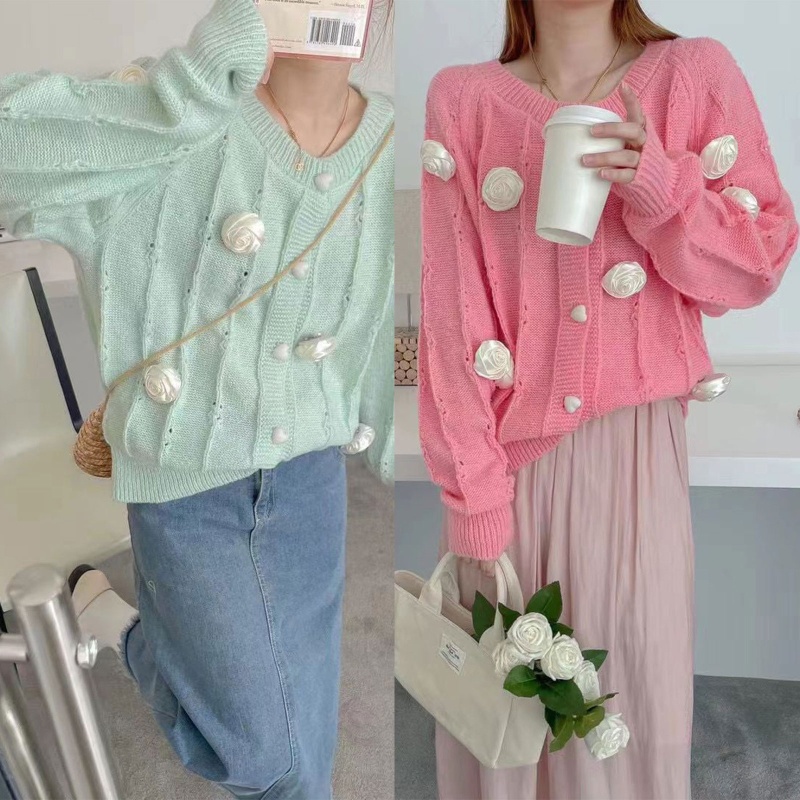 Áo Khoác Cardigan Dệt Kim Họa Tiết Hoa Thời Trang Cho Nữ