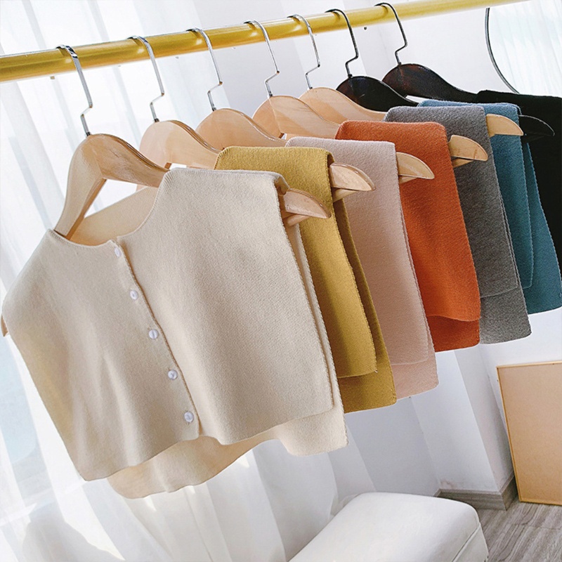 Cổ Áo Giả Khăn Choàng Ngắn Dệt Kim Cài Nút Xuống Màu Sắc Trơn Ấm Áp Có Thể Tháo Rời Cho Nữ
