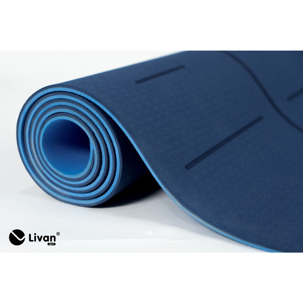 Thảm Tập Yoga TPE 6mm 2 Lớp Livan Sport Cao Cấp Tặng Kèm Dây Buộc