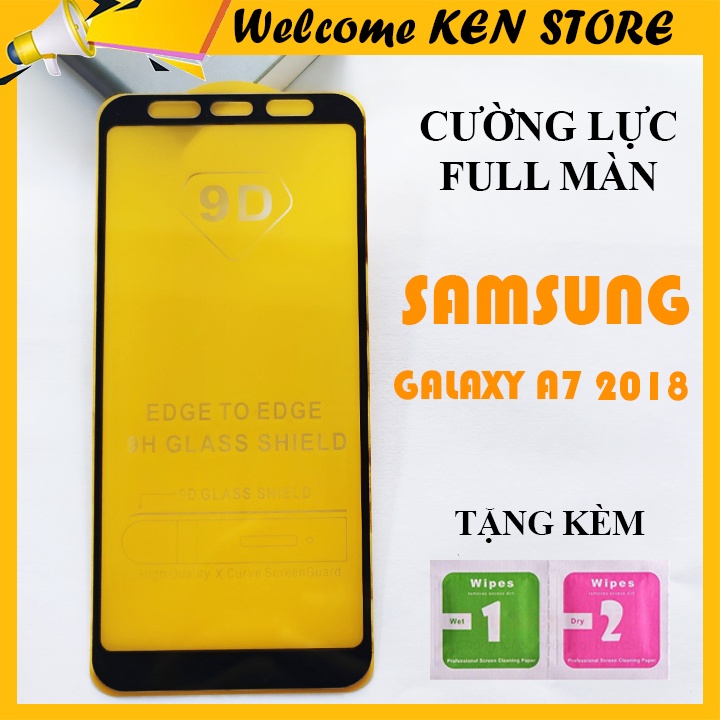 Kính Cường Lực Samsung Galaxy A7 2018 9D Full Keo Full Màn - Miếng Dán Màn HÌnh Cao Cấp - Viền Đen