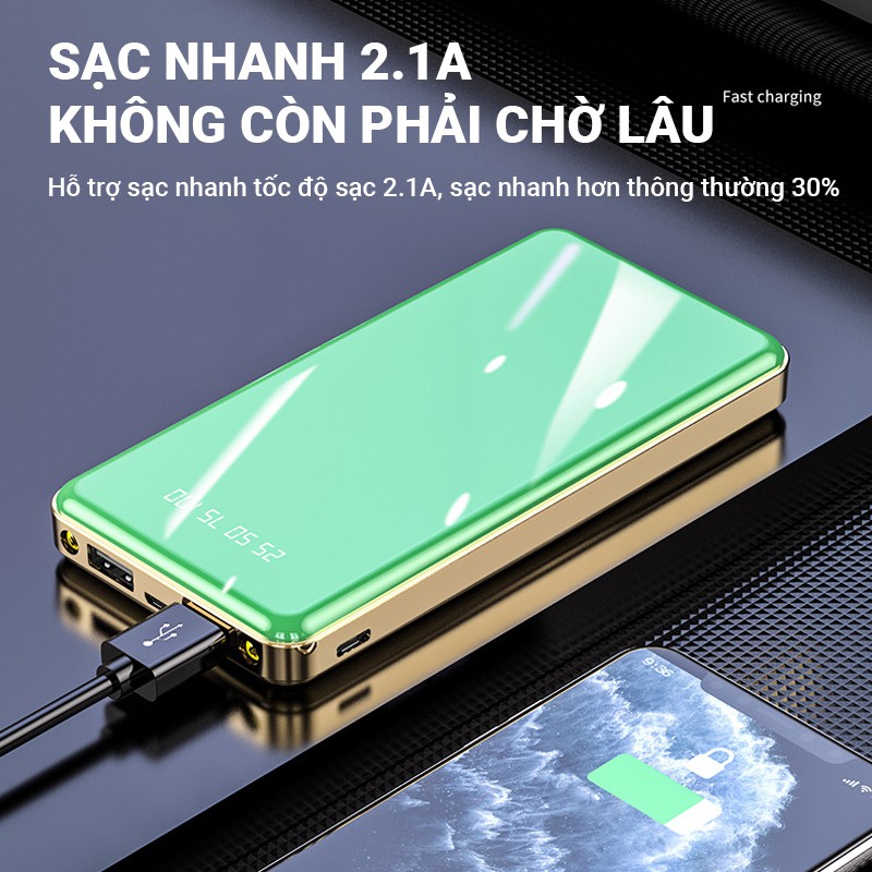 [Tặng dây sạc] Pin sạc dự phòng,Sạc dự phòng 15000mAh Cát Thái Y11D mặt kính sạc nhanh 2.1A nhỏ gọn 2 cổng ra 2 cổng và