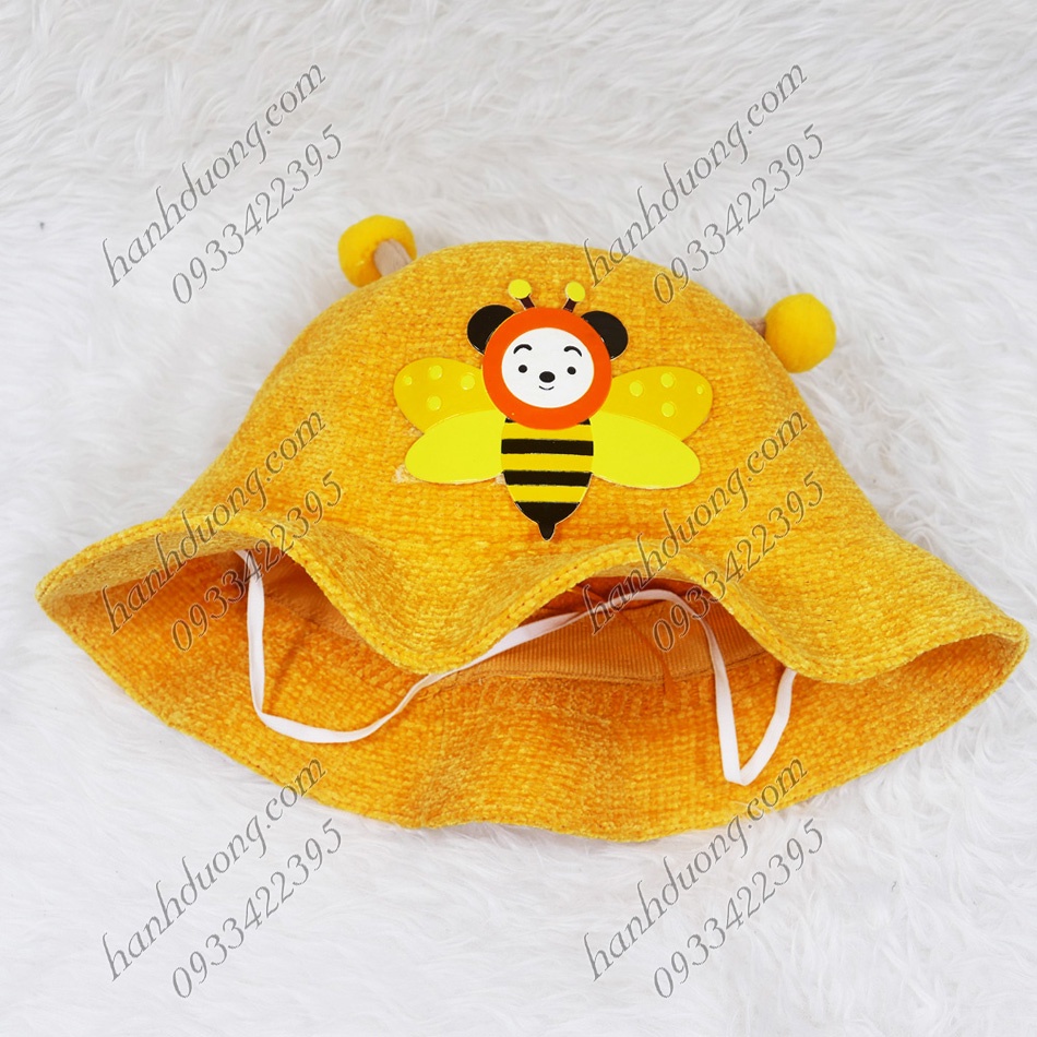 Nón tai bèo vành gợn sóng mũ tai bèo vành rộng hàng quảng châu dán hình con ong vàng dành cho trẻ em từ 2-4 tuổi