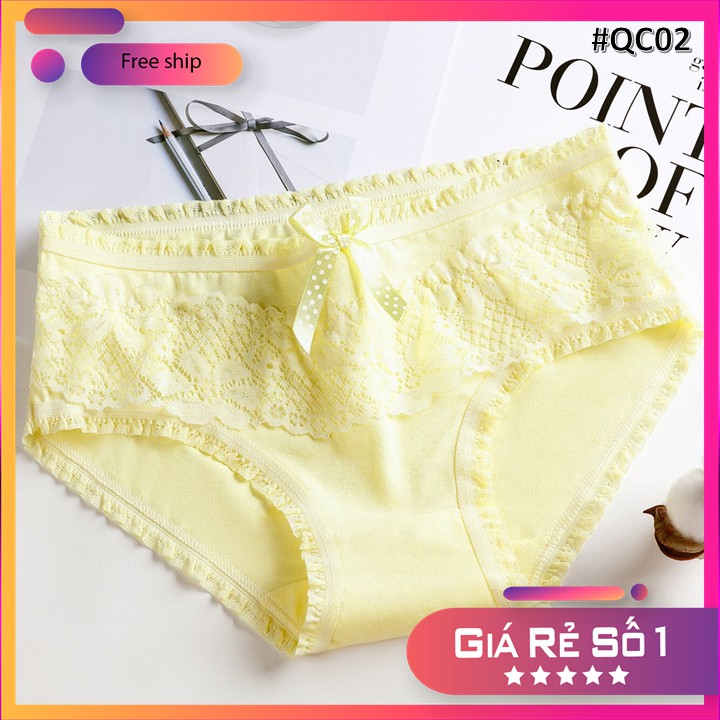 Quần lót cotton quần chíp nữ coton gân tăm viền nơ  đẹp dễ thương - QC02 ( Inbox shop chọn màu )