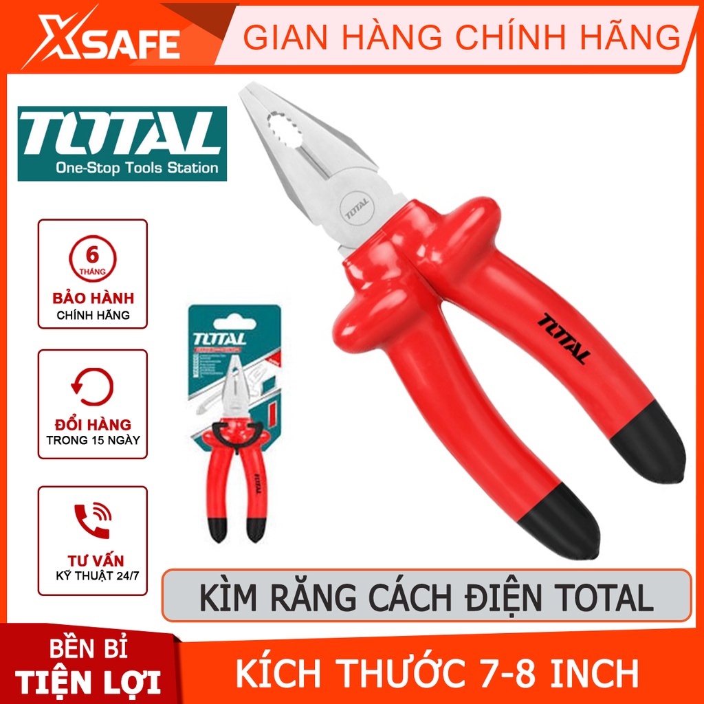 Kìm răng cách điện TOTAL Kềm cách điện 2 kích thước 7-8 inch, kiểm tra 10000V, độ bền cao, chống ăn mòn - [XSAFE]
