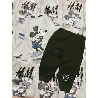 Bộ nỉ bé trai mickey phối tay kẻ