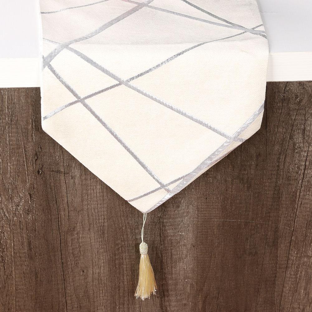 Universal Nordic Tassel Table Runner Linen Irregular Line Pattern Bed Flag Tablecloth