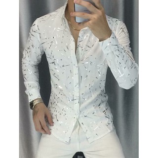 Áo sơ mi nam ánh kim màu trắng vải lụa cao cấp