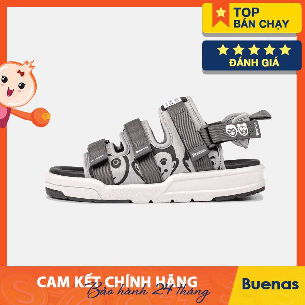 Buenas sandal nữ nam SD-6868 - màu tro ghi in hoạ tiết - giày dép - xăng-đan chính hãng học sinh đế cao 3 phân