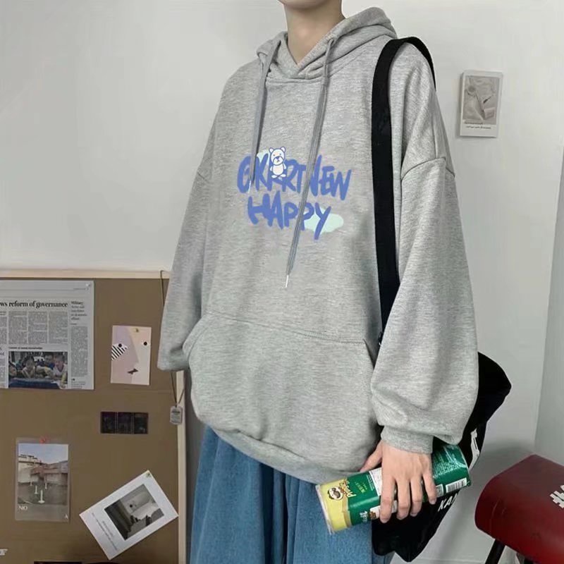 Áo hoodie tay dài có túi dáng rộng in chữ phong cách nhật bản thời trang mùa đông dành cho nam size M-5XL
