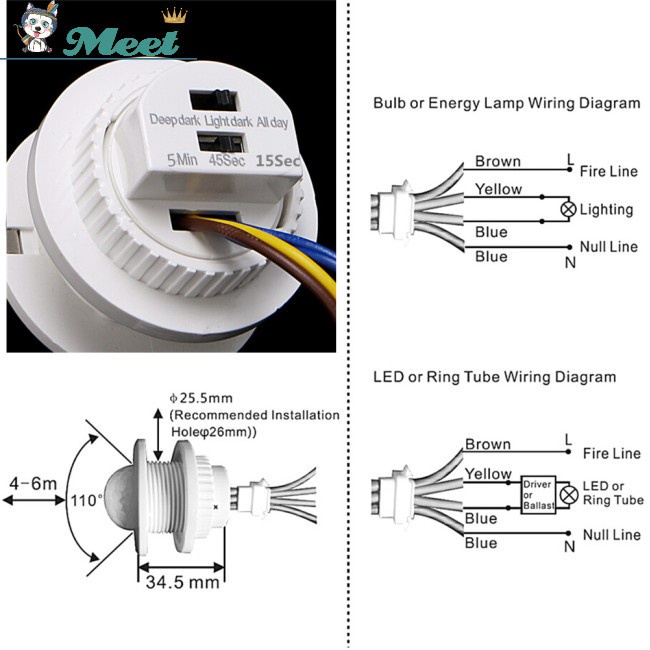 LED Adjustable PIR Detector Switch Sensor Motion Infrared