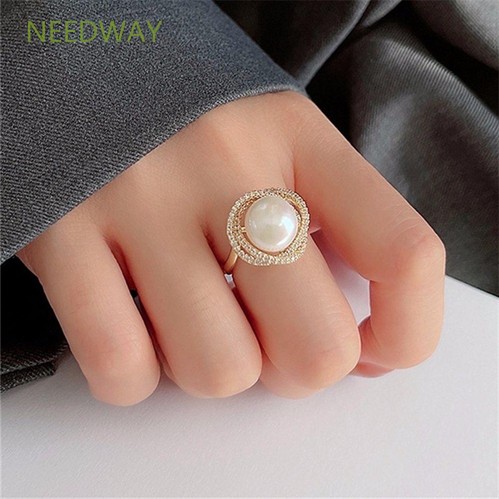 Nhẫn mở/ Vòng cổ/ Bông tai bằng hợp kim đính ngọc trai có thể điều chỉnh phong cách retro Hàn Quốc sang trọng cho nữ