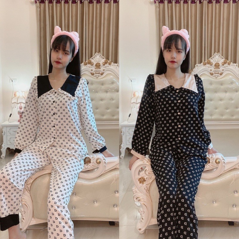 PIJAMA lụa cổ sen tay bồng, Bộ ngủ lụa cao cấp hàng shop 2CE | BigBuy360 - bigbuy360.vn