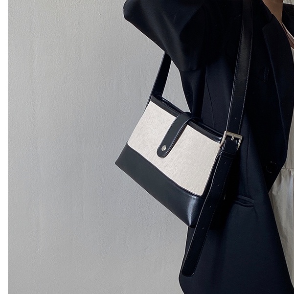 Túi tote Đeo Vai Vải Canvas Màu Sắc Tương Phản Thiết Kế Đơn Giản Cá Tính