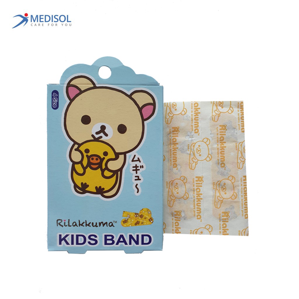 Băng Keo Cá Nhân, Băng Keo In Hình Rilakkuma Kids Band (hộp 4 size - 20 miếng)