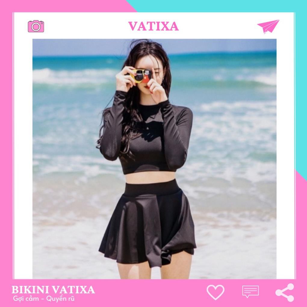 Đồ bơi bikini đi biển 2 mảnh tay dài croptop váy quần kín đáo giá rẻ VATIXA BKN48 ་