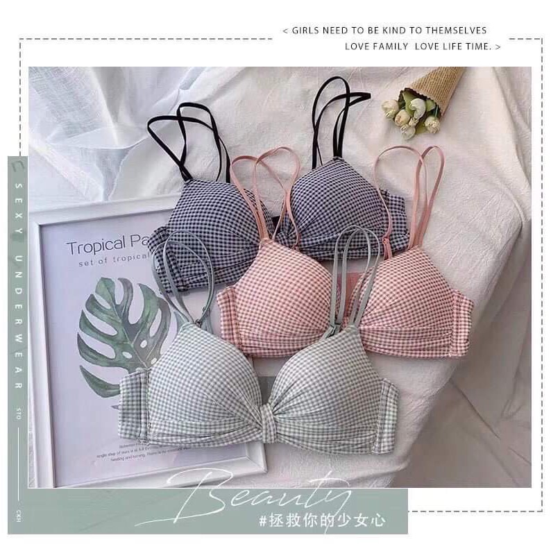 Áo Lót Kẻ Caro Không Gọng Nâng Ngực  💝 💝 Thiết Kế Phối Nơ Đáng Yêu Cho Bạn Nữ | BigBuy360 - bigbuy360.vn