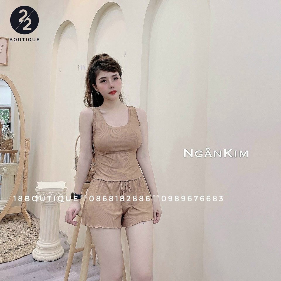 Bộ mặc nhà nữ LOZADO bộ áo ba lỗ quần đùi chất cotton mát mẻ thoải mái B547