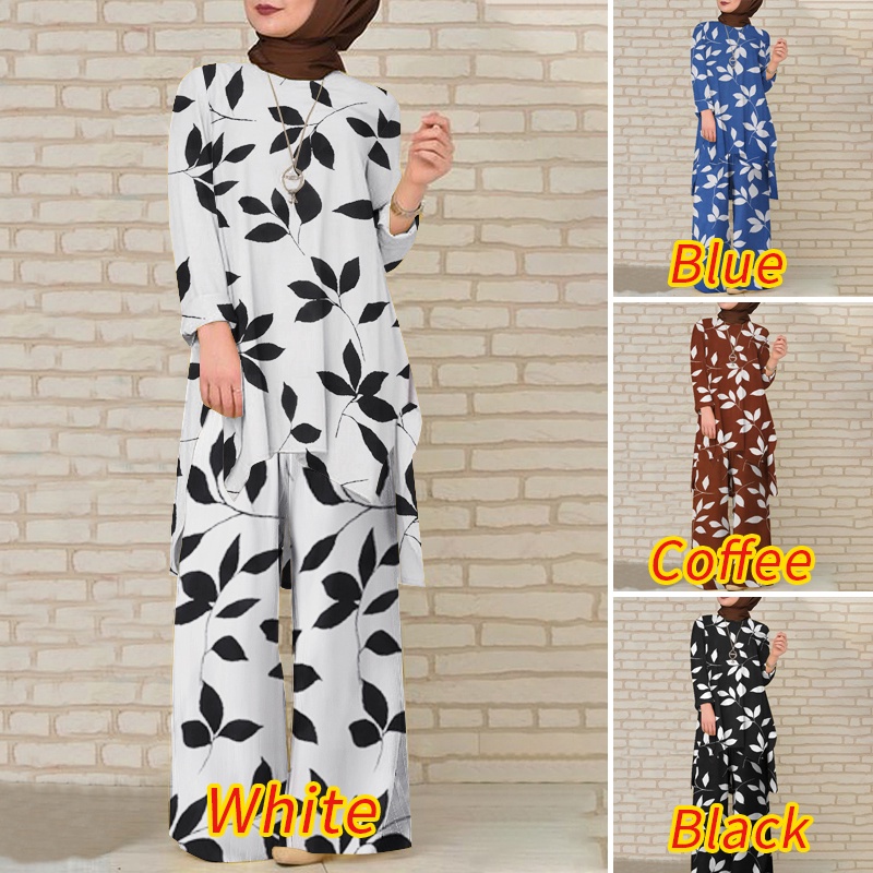 Zanzea Set Áo Thun Ngắn Tay + Chân Váy Xẻ Tà In Hoa Thời Trang Dành Cho Nữ