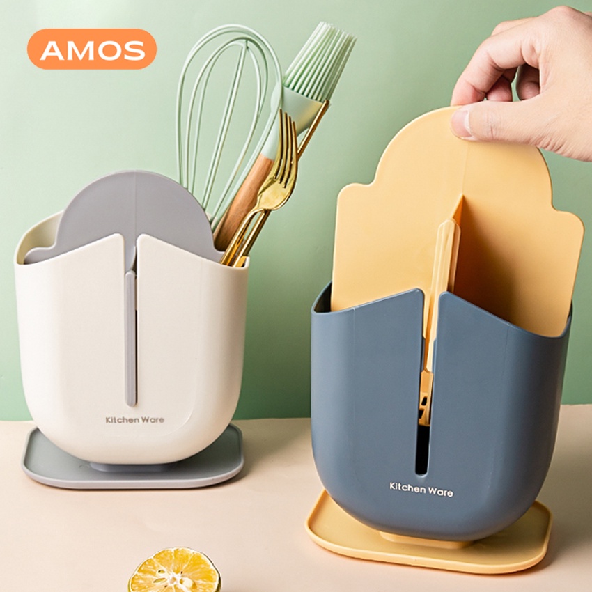 Hộp đựng đũa muỗng AMOS 4 ngăn cao cấp, Khay đựng thìa đũa chống ẩm ướt