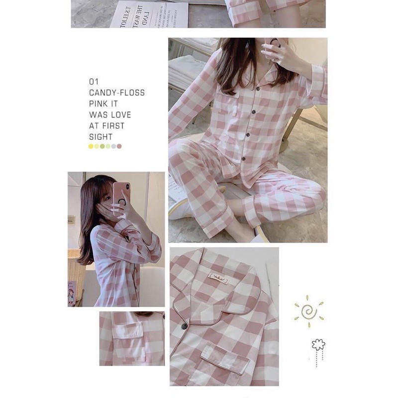 Bộ ngủ Pyjama cotton sữa