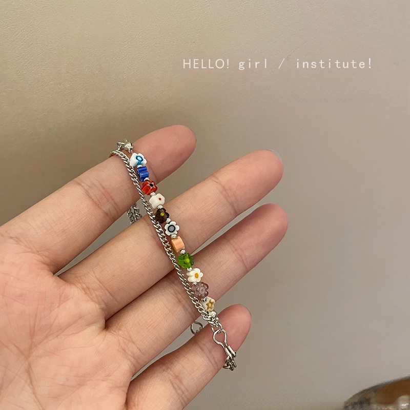 Vòng Đeo Tay Hai Lớp Bằng Thủy Tinh Nhiều Màu Thiết Kế Đơn Giản Mẫu Mới Cho Nữ