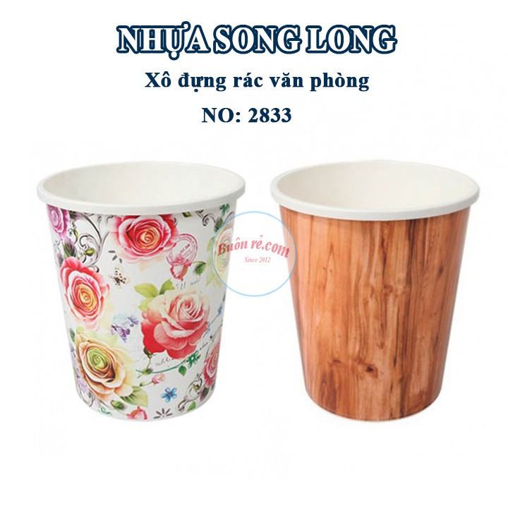 Xô đựng rác phòng ngủ, văn phòng NHỰA SONG LONG cao cấp hoa văn đẹp mắt (NO:2833) -Buôn rẻ 01021