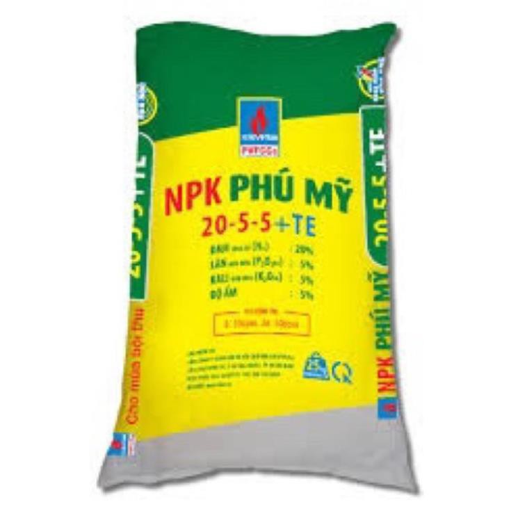 1 kg phân bón NpK 20 5 5 Phú Mỹ bốc cây xanh lá dầy lá