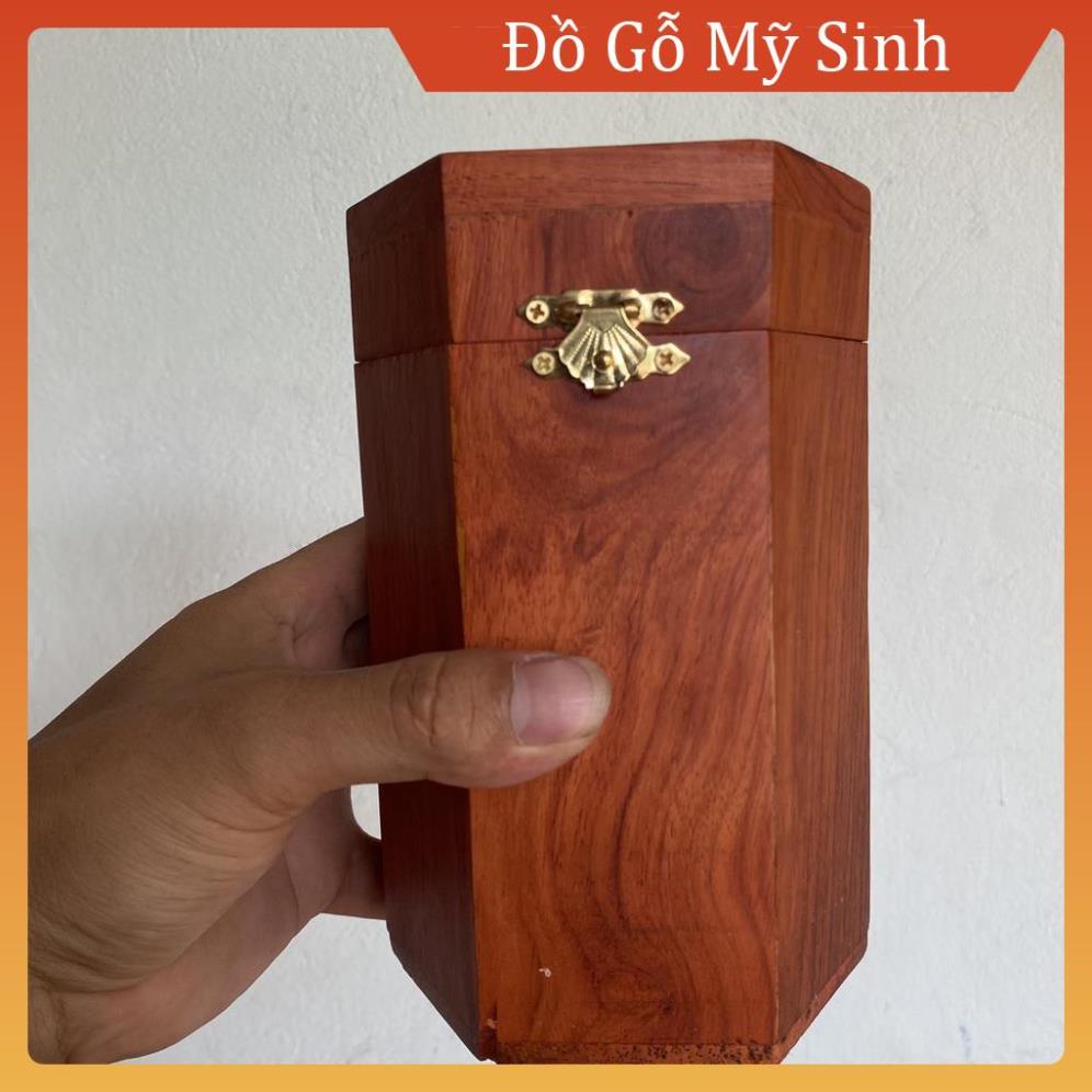 Đồ gỗ nội thất lọ đựng chè trà lục giác gỗ hương đỏ để bàn ăn, Đồ mỹ nghệ mini hộp hũ ống đựng chè phòng khách