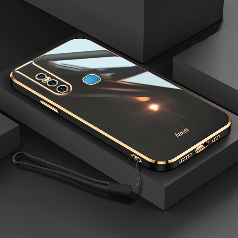 Ốp Điện Thoại Mềm Hình Vuông Mạ Viền Sang Trọng Có Dây Đeo Cho Vivo V15 Pro V17 V19 NEO