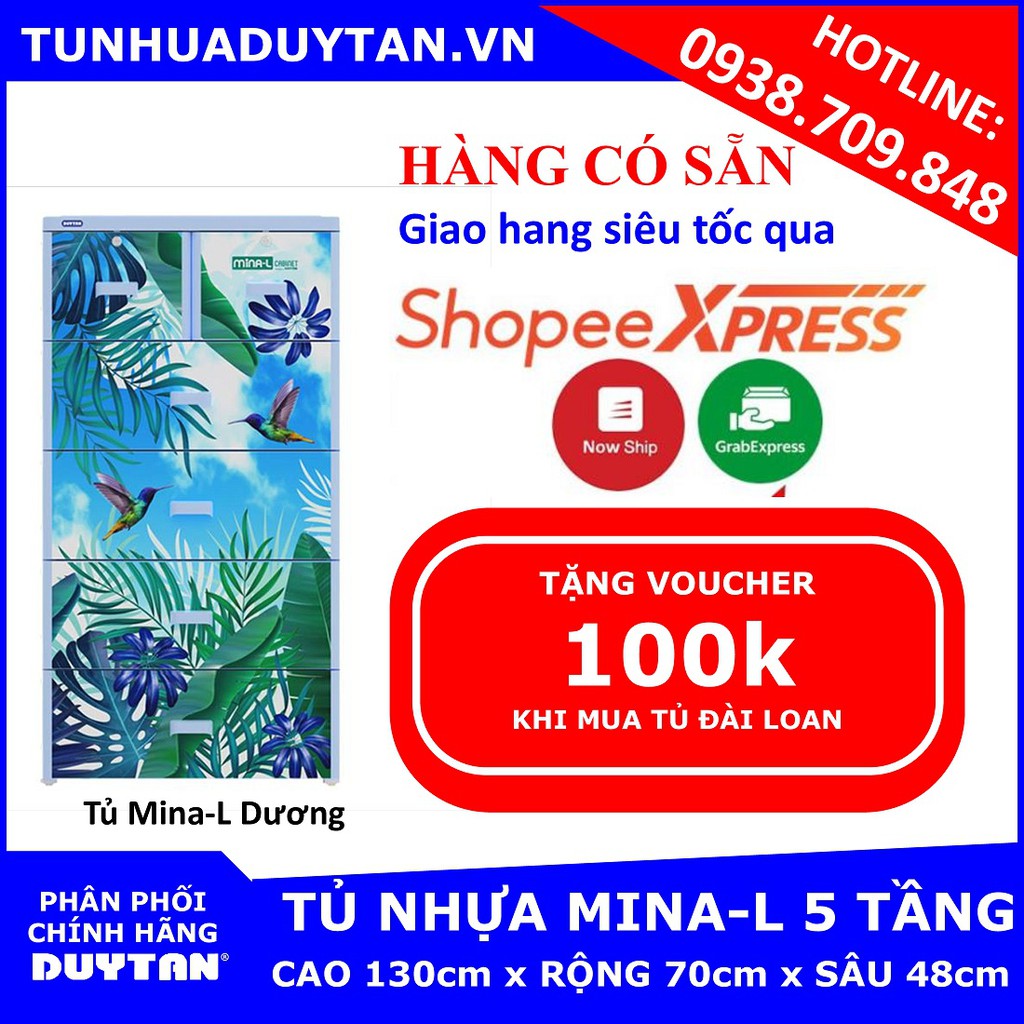 [Hàng Có Sẵn] Tủ nhựa Duy Tân MINA L 5 tầng (Dương) : Tặng kèm voucher 100k khi mua tủ nhựa đài loan