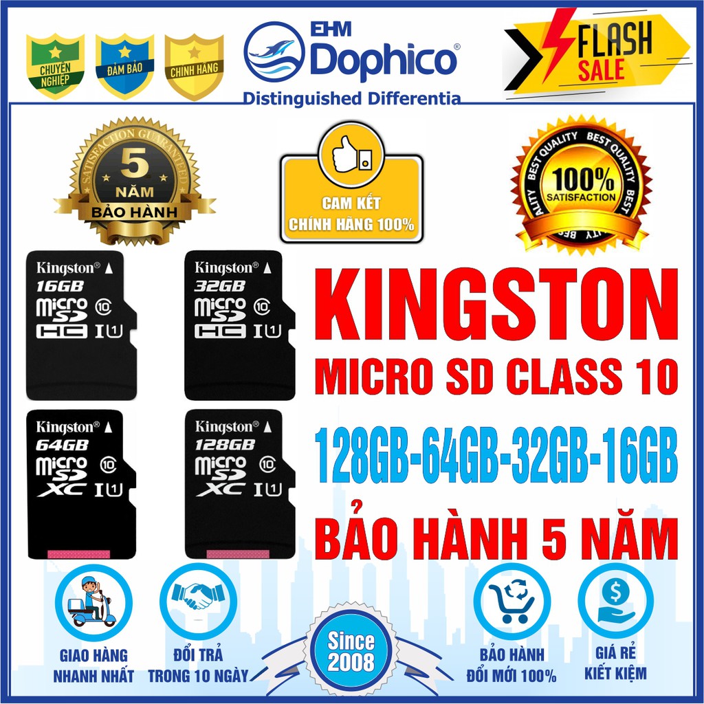 Thẻ nhớ Kingston 128GB/64GB/32GB/16GB - KINGSTON MicroSD Class10 – CHÍNH HÃNG – Bảo hành 5 năm – Kèm Adapter | BigBuy360 - bigbuy360.vn