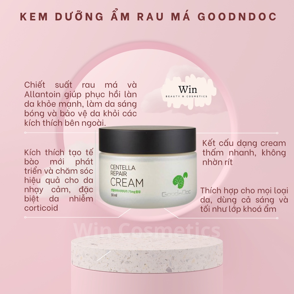 Kem Dưỡng Rau Má Goodndoc Centella Repair Cream, Kem Dưỡng Ẩm Goodndoc Phục Hồi Làm Sáng Da, Hàng Nhập Khẩu Chính Hãng